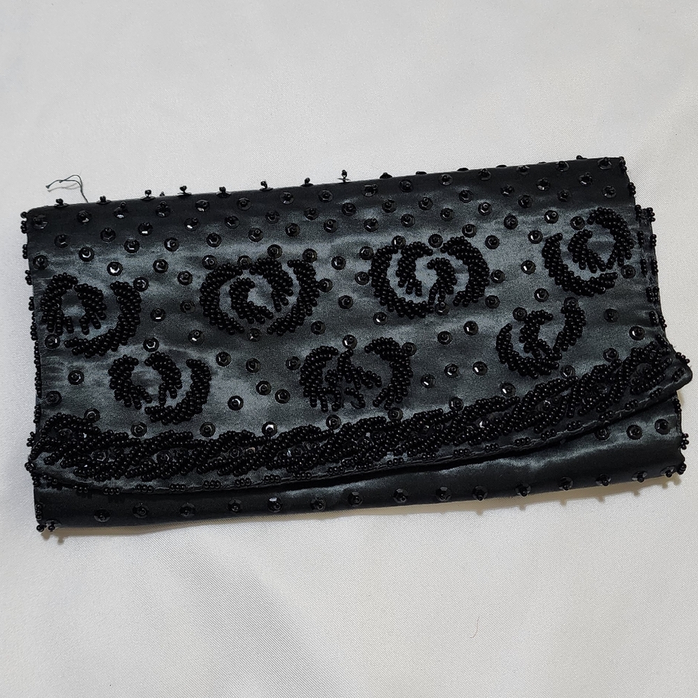 Elegant Black Beaded Clutch